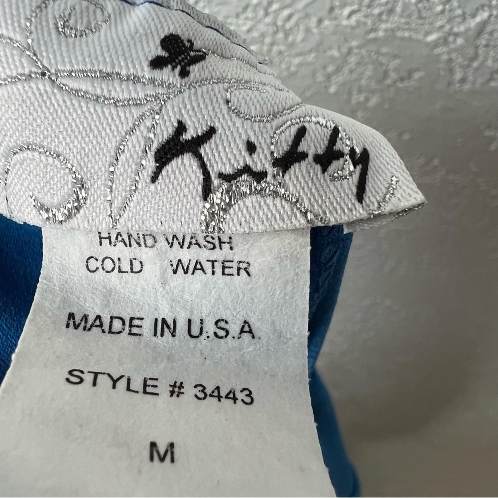 Vintage Y2K Blue Halter Bodycon Dress Made In USA Stretch Retro 90s M - Picture 7 of 8